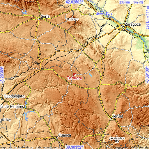 Topographic map of Tortuera