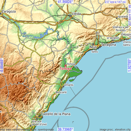 Topographic map of Tortosa