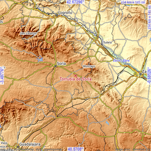 Topographic map of Torrubia de Soria