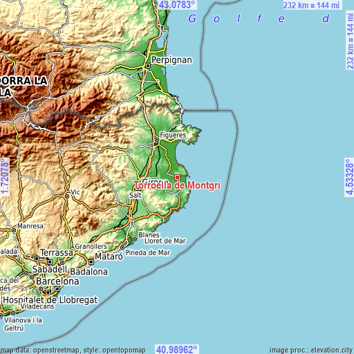 Topographic map of Torroella de Montgrí