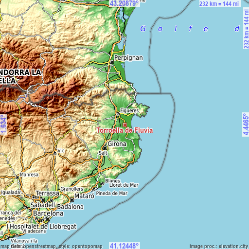 Topographic map of Torroella de Fluvià