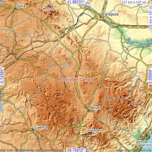 Topographic map of Torrijo del Campo