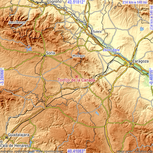 Topographic map of Torrijo de la Cañada