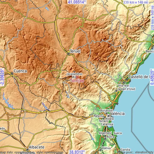 Topographic map of Torrijas