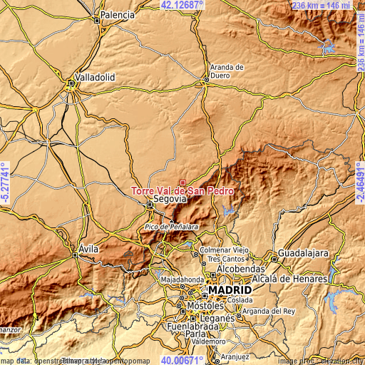 Topographic map of Torre Val de San Pedro