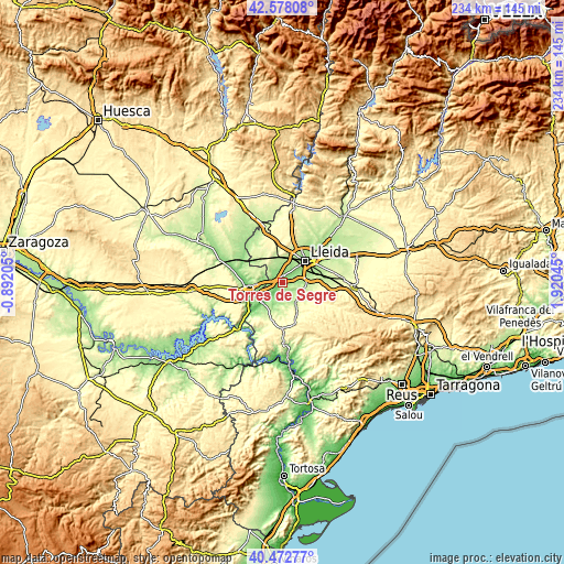 Topographic map of Torres de Segre