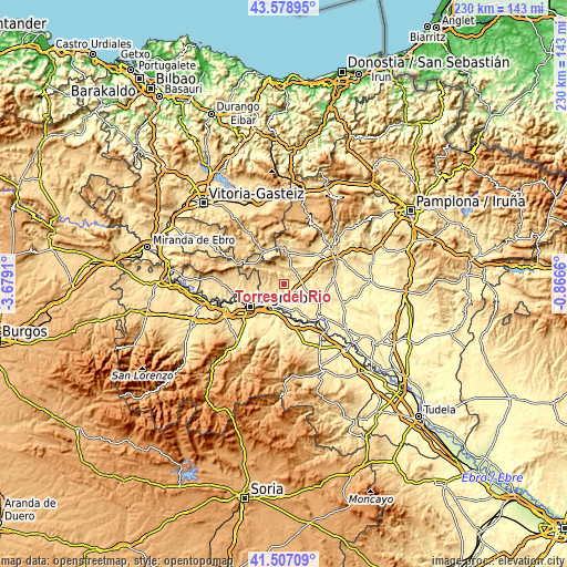 Topographic map of Torres del Río