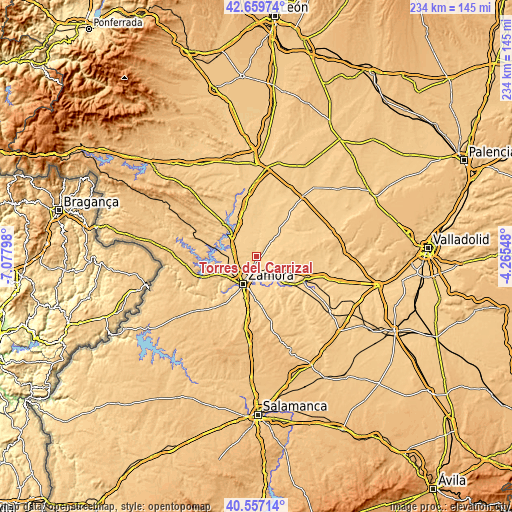 Topographic map of Torres del Carrizal