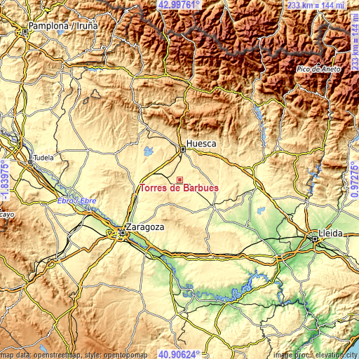 Topographic map of Torres de Barbués