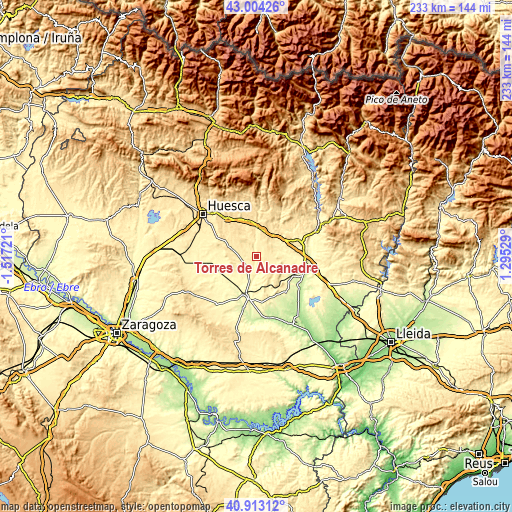 Topographic map of Torres de Alcanadre