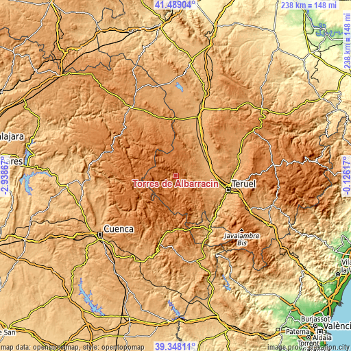 Topographic map of Torres de Albarracín