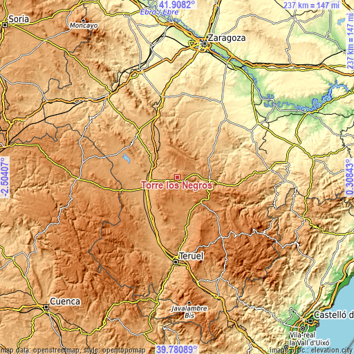 Topographic map of Torre los Negros