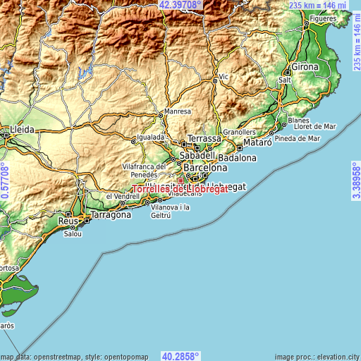 Topographic map of Torrelles de Llobregat