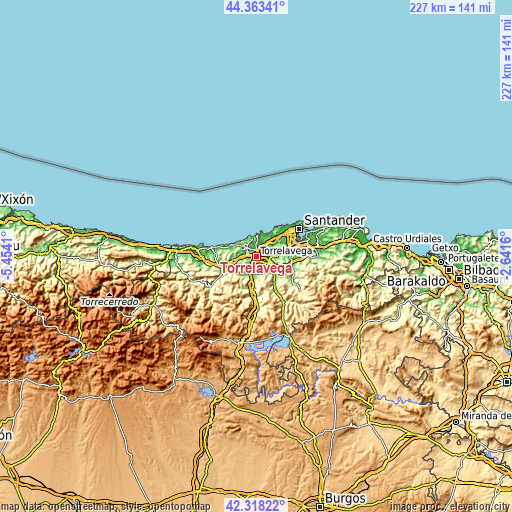 Topographic map of Torrelavega