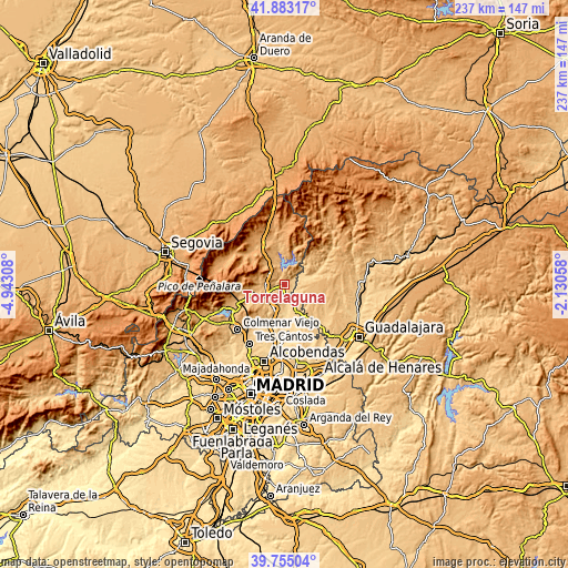 Topographic map of Torrelaguna