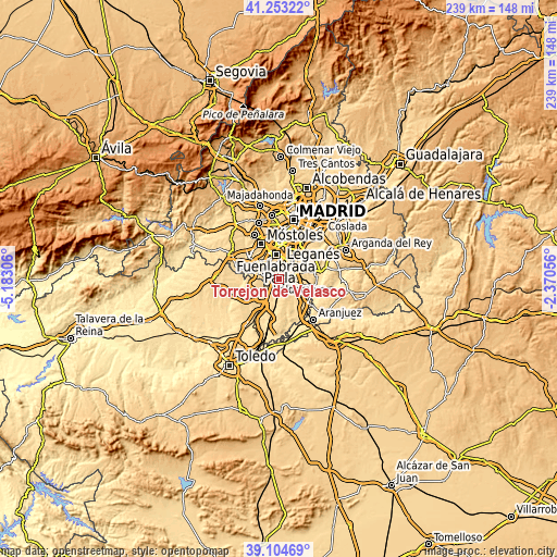 Topographic map of Torrejón de Velasco