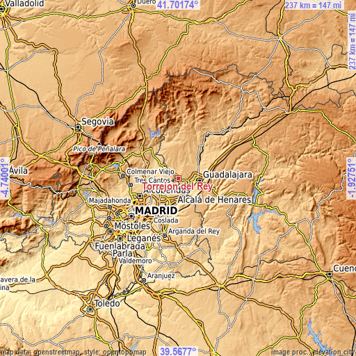 Topographic map of Torrejón del Rey