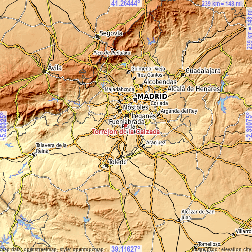 Topographic map of Torrejón de la Calzada