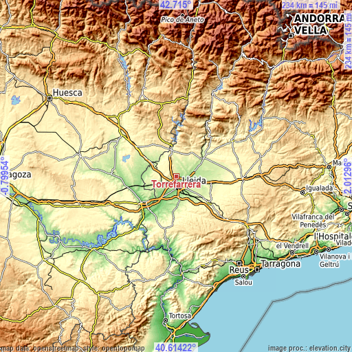 Topographic map of Torrefarrera