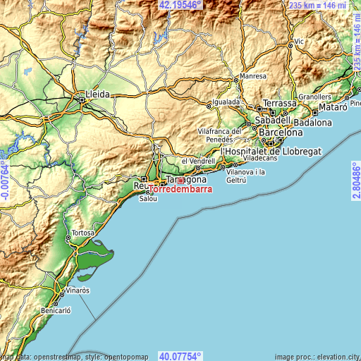 Topographic map of Torredembarra