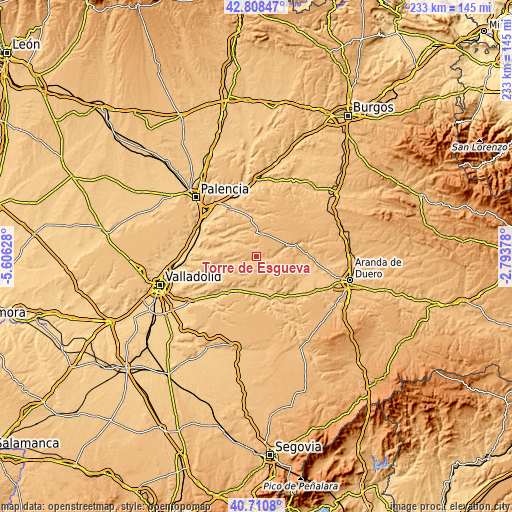 Topographic map of Torre de Esgueva