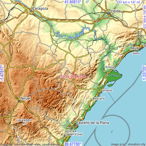 Topographic map of Torre de Arcas