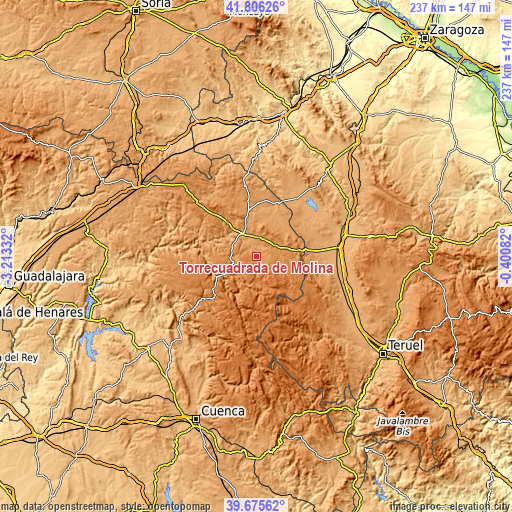 Topographic map of Torrecuadrada de Molina