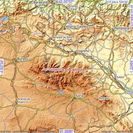 Topographic map of Torrecilla en Cameros