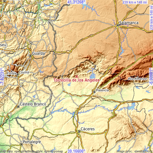 Topographic map of Torrecilla de los Ángeles