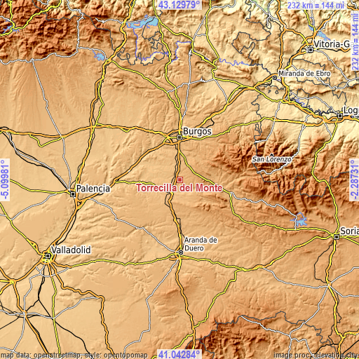 Topographic map of Torrecilla del Monte