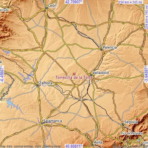 Topographic map of Torrecilla de la Torre