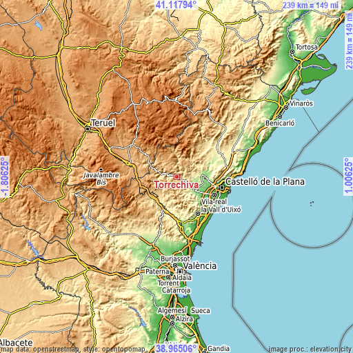 Topographic map of Torrechiva