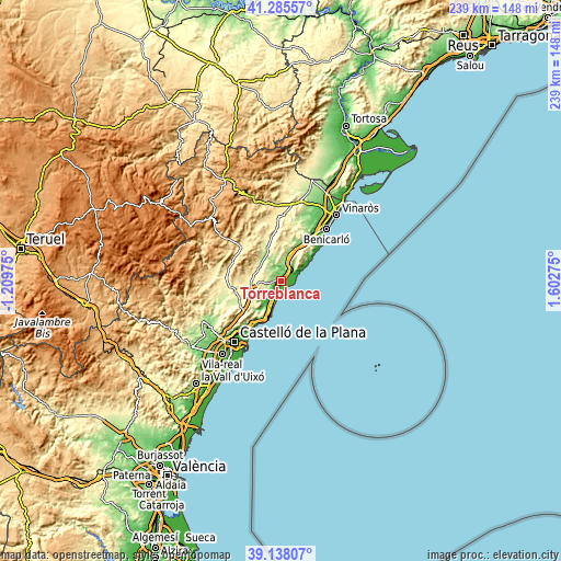 Topographic map of Torreblanca