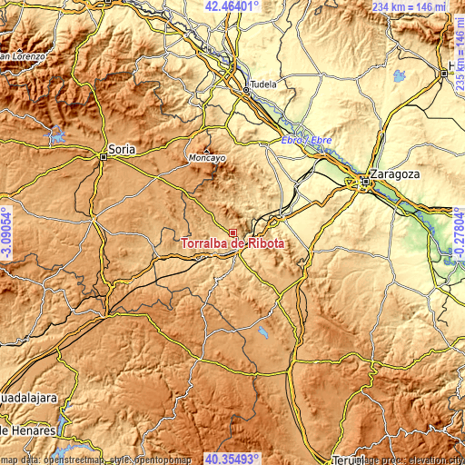 Topographic map of Torralba de Ribota