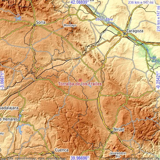 Topographic map of Torralba de los Frailes