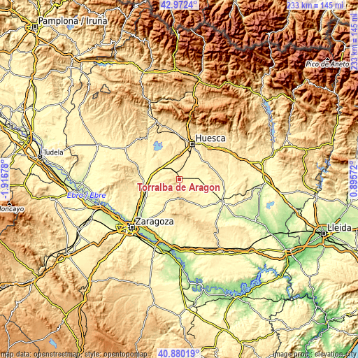 Topographic map of Torralba de Aragón