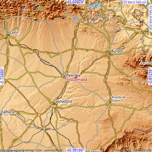 Topographic map of Torquemada