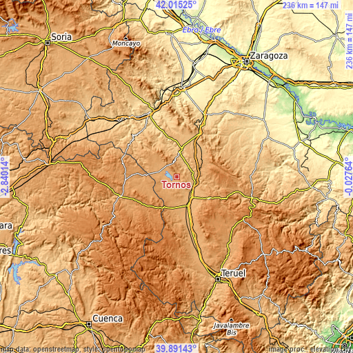 Topographic map of Tornos