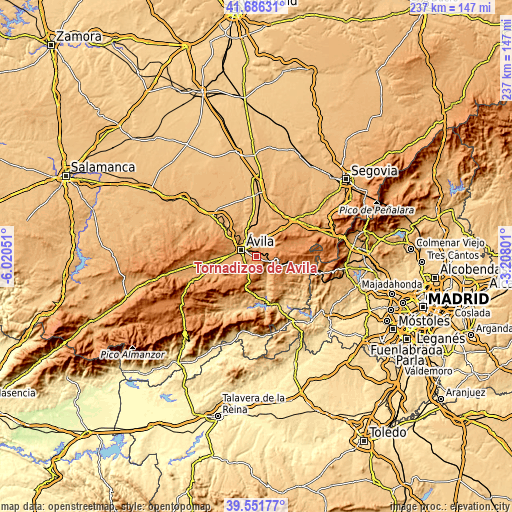 Topographic map of Tornadizos de Ávila