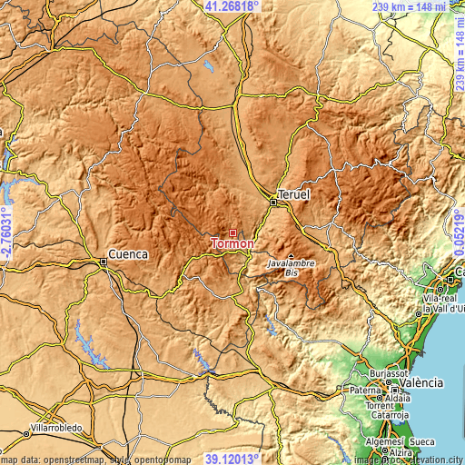 Topographic map of Tormón