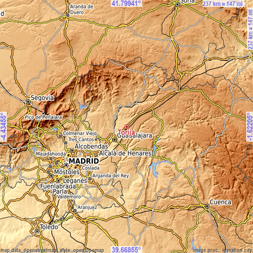 Topographic map of Torija