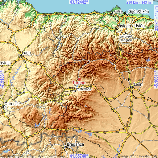 Topographic map of Toreno