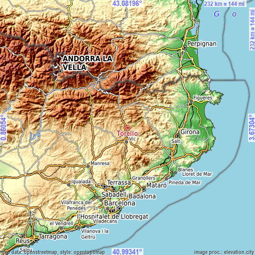 Topographic map of Torelló