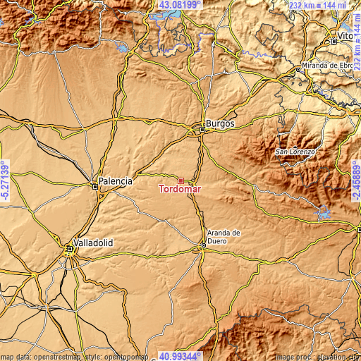 Topographic map of Tordómar