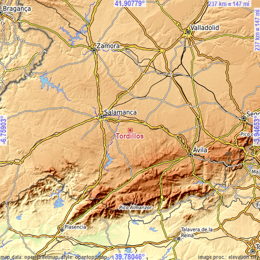 Topographic map of Tordillos