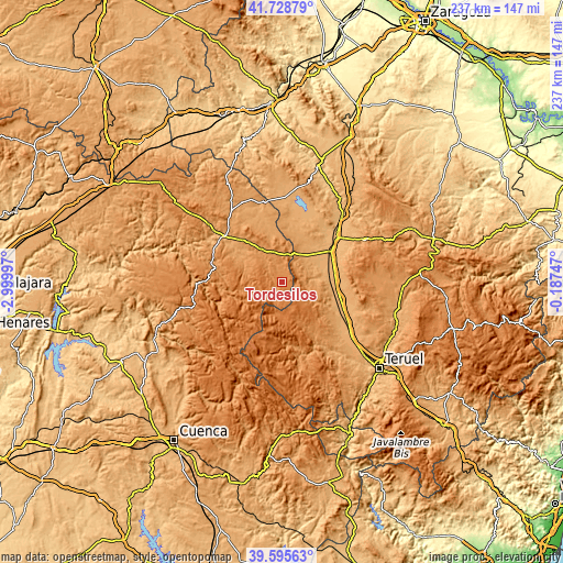 Topographic map of Tordesilos