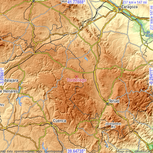 Topographic map of Tordellego