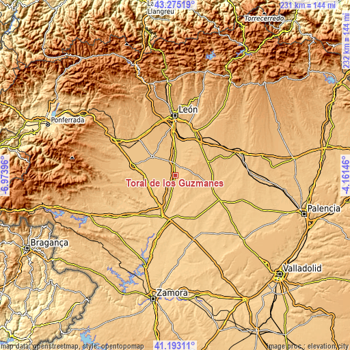 Topographic map of Toral de los Guzmanes