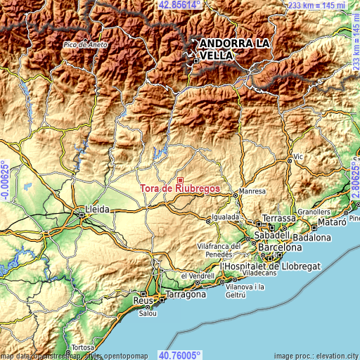 Topographic map of Torà de Riubregós