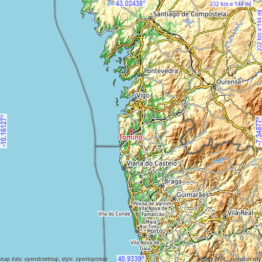 Topographic map of Tomiño